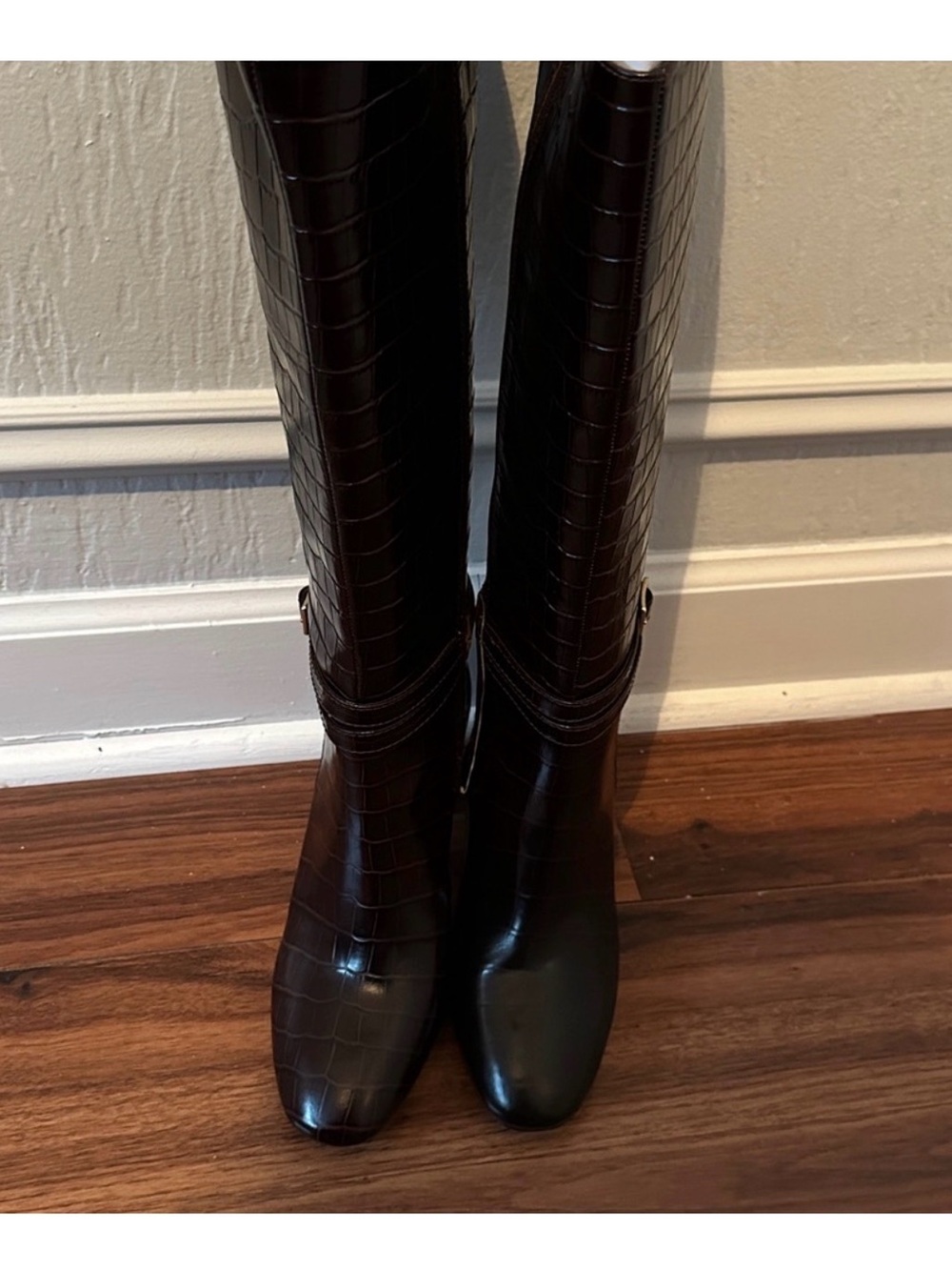 Ann Taylor Black Croc heeled boots